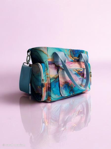 Outdoorstoff Flowing Bloom Marbels in blau/lila Töne by Swafing von Sarah Mariam